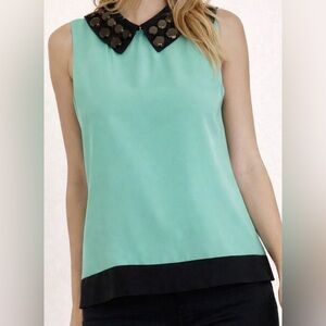 Kate Spade Mint Green Top with Black Embellished Collars